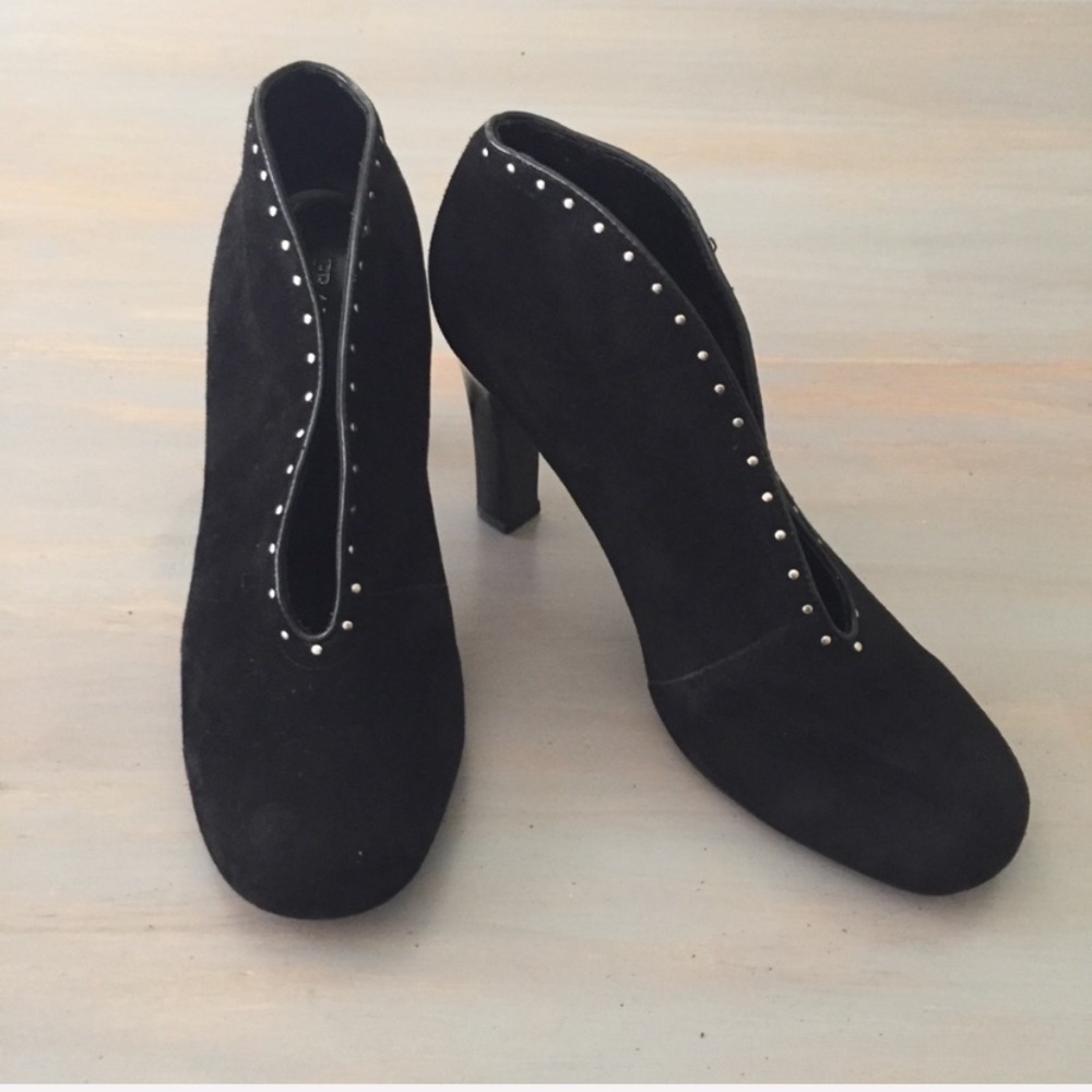 Franco Sarto Black Suede Studded Ankle Boots  8.5